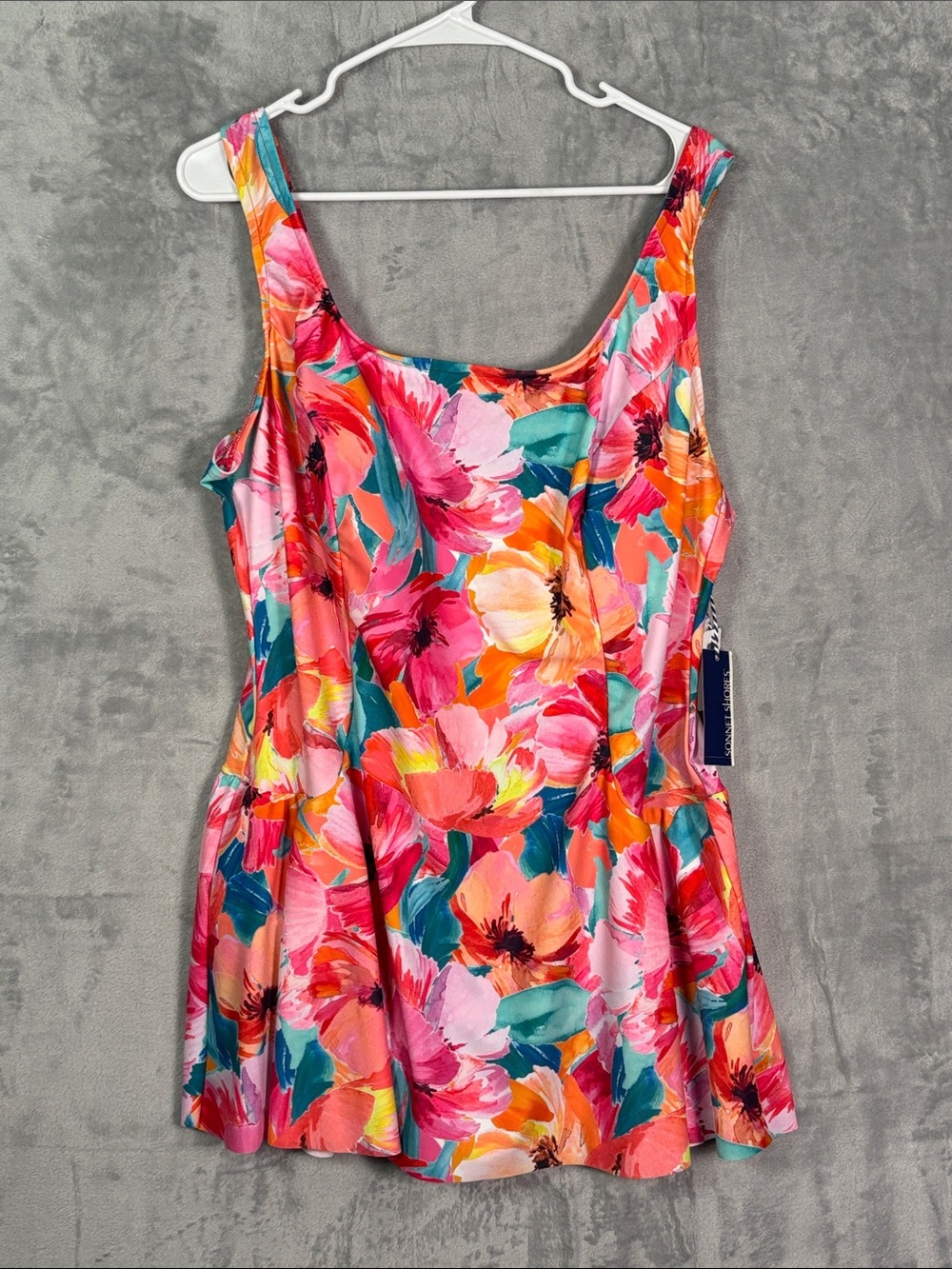 NWT New Sonnet Shores Seabreeze Aqua Coral Tank Swim Dress Bathing Suit Size 22W